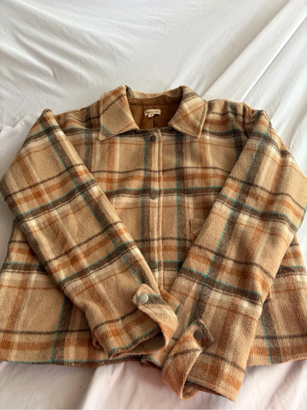 Hem and Thread Beige Plaid Wool-Blend Button Jacket Size M